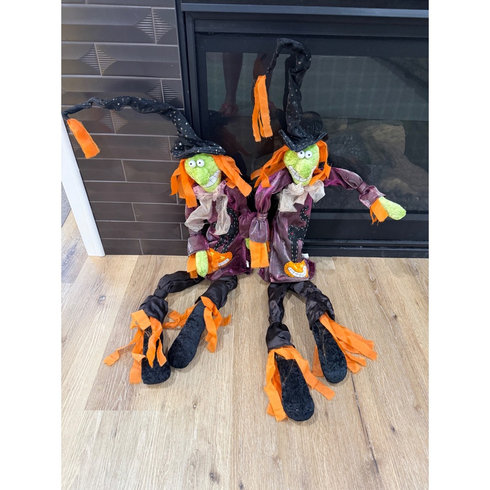 Whimsygoth Halloween Witch Shelf Sitter Dolls Purple Orange Set of 2 Spooky